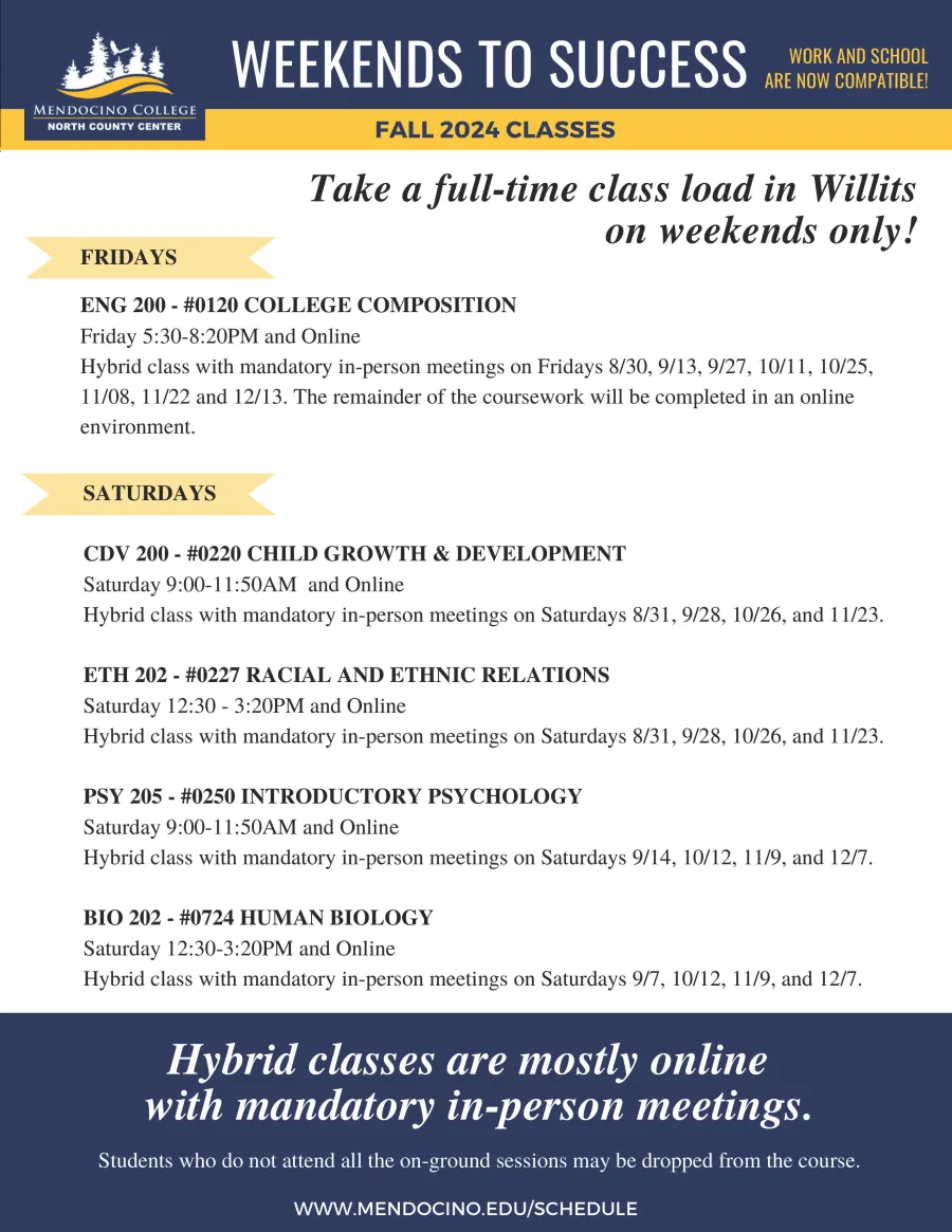 Willits Fall 2024 Classes on Weekends